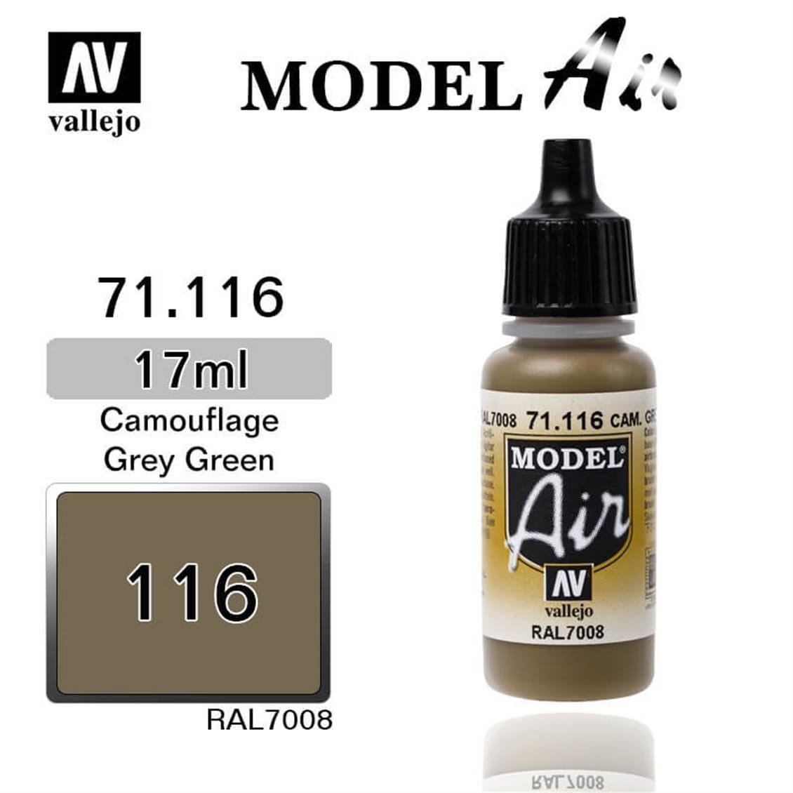 Vallejo 71116 18 ml. Cam. Grey Green, Model Air Serisi Model Boyası
