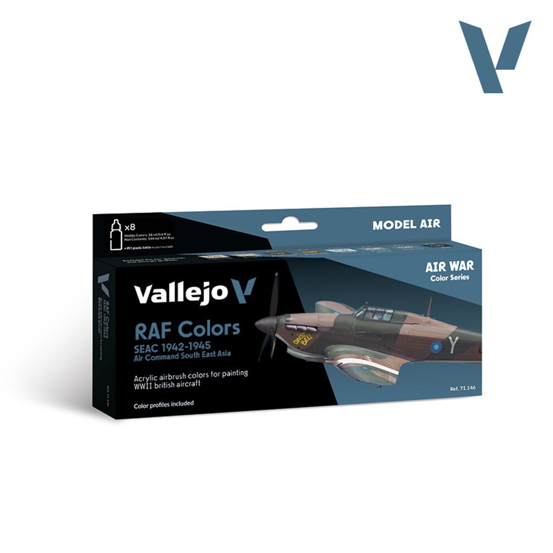 Vallejo 71146 8x18 ml. RAF colors SEAC (Air Command South East Asia) 1942-1945, Model Air Serisi Model Boyası Seti