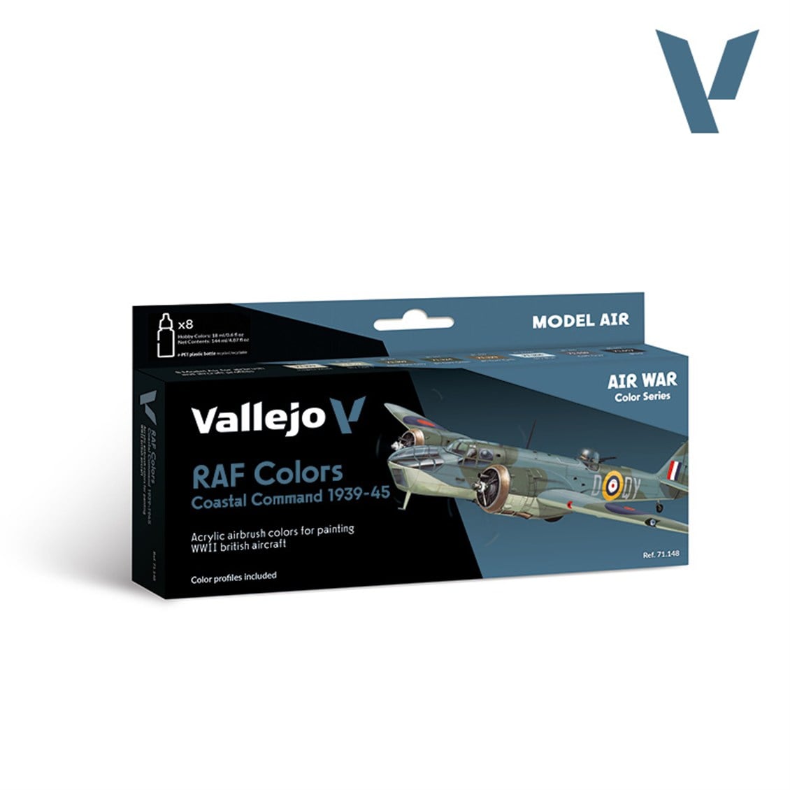 Vallejo 71148 8x18 ml. RAF colors Coastal Command 1939-1945, Model Air Serisi Model Boyası Seti
