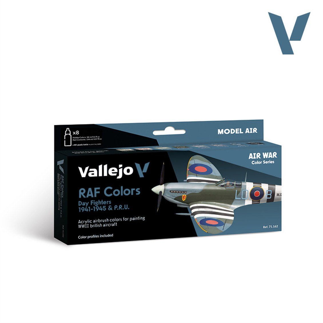 Vallejo 71162 8x18 ml. RAF colors Day Fighters 1941-1945 & P.R.U, Model Air Serisi Model Boyası Seti