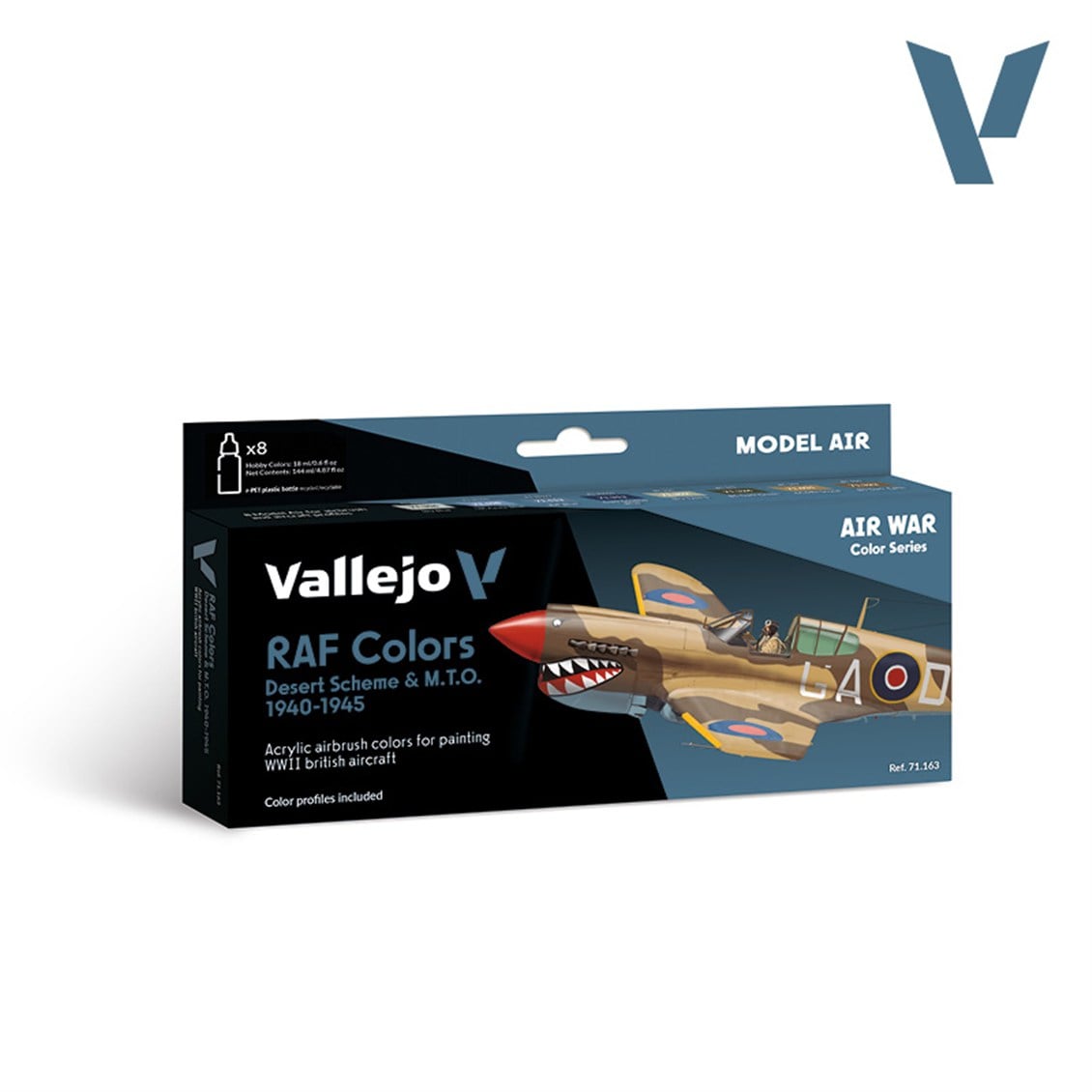 Vallejo 71163 8x18 ml. RAF colors Desert Scheme & M.T.O. 1940-1945, Model Air Serisi Model Boyası Seti
