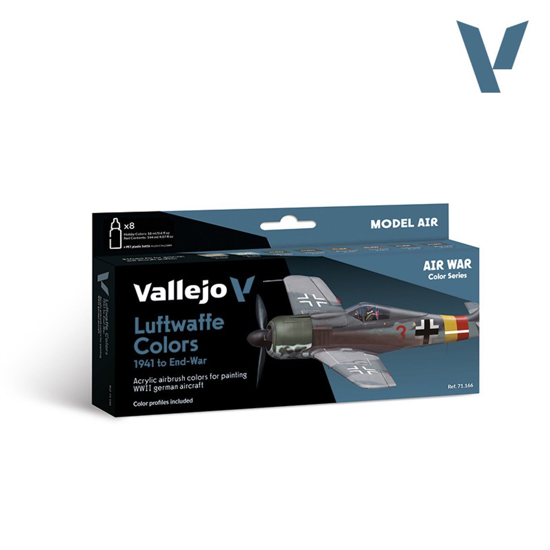 Vallejo 71166 8x18 ml. Luftwaffe colors 1941 to end-war, Model Air Serisi Model Boyası Seti