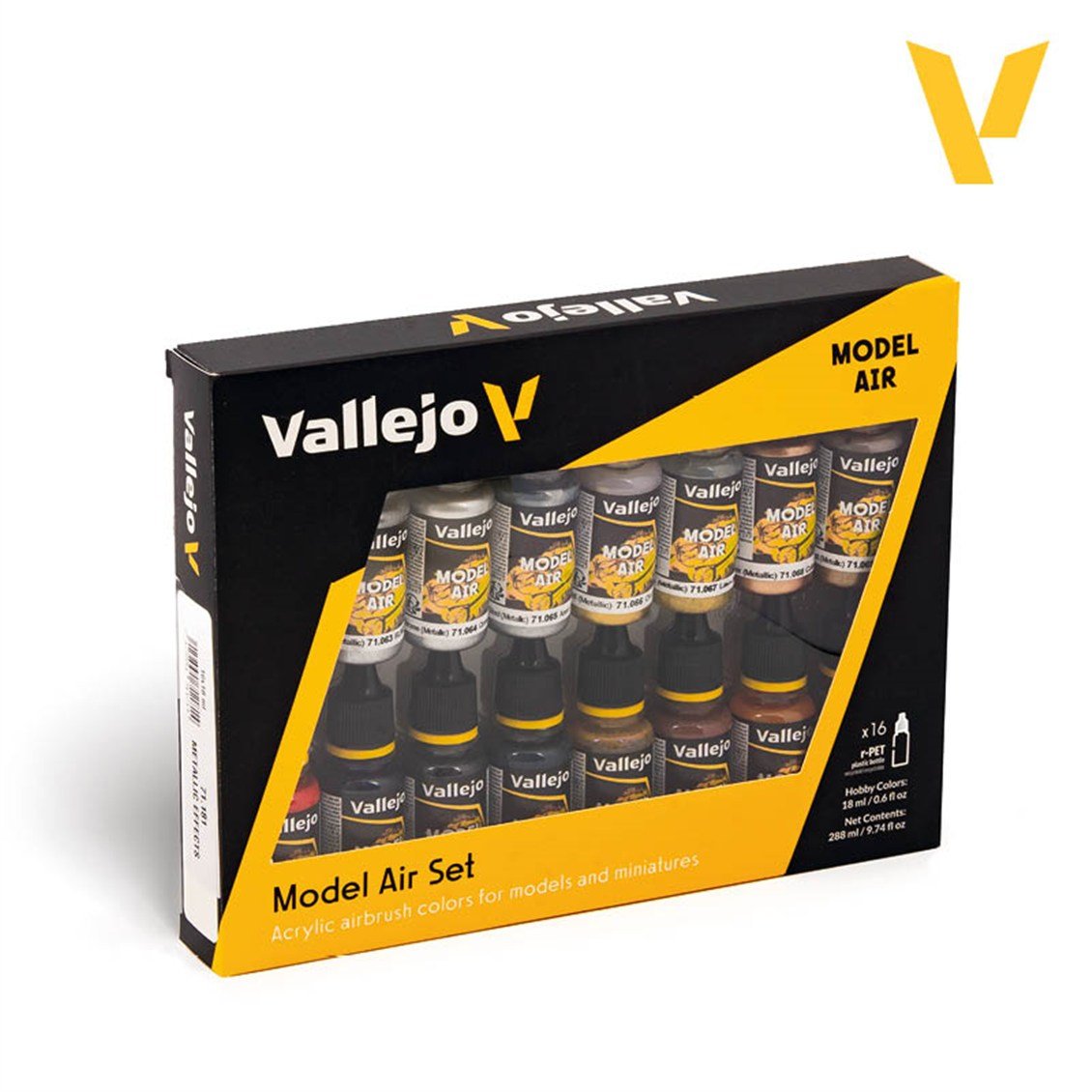 Vallejo 71181 16x18 ml. Metallic Effects, Model Air Serisi Model Boyası Seti