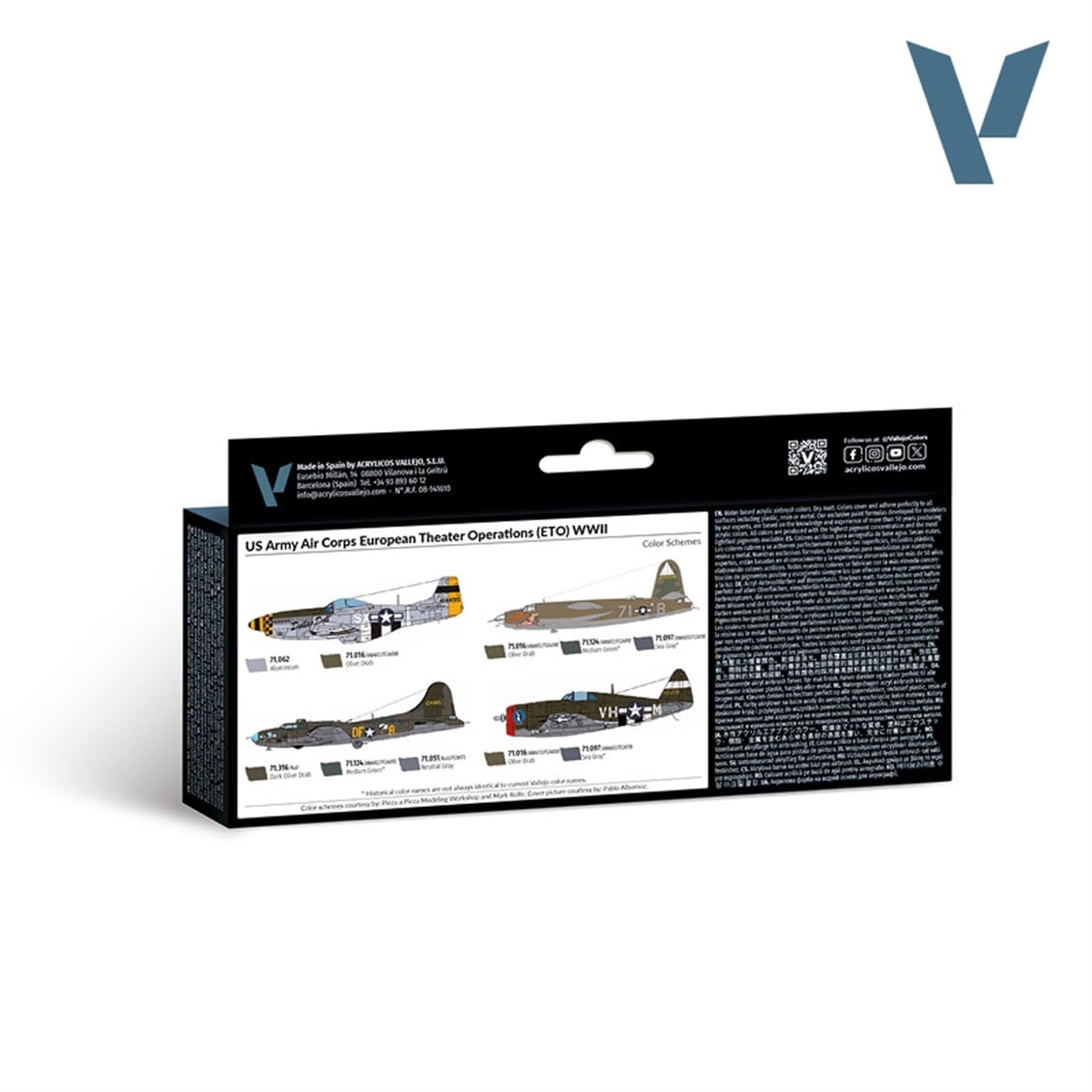 Vallejo 71182 8x18 ml. US Army Air Corps European Theater Operations (ETO) WWII, Model Air Serisi Model Boyası Seti