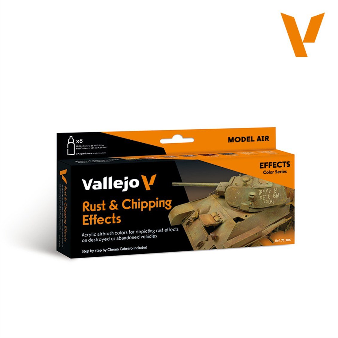 Vallejo 71186 8x18 ml. Rust & Chipping Effects, Model Air Serisi Model Boyası Seti