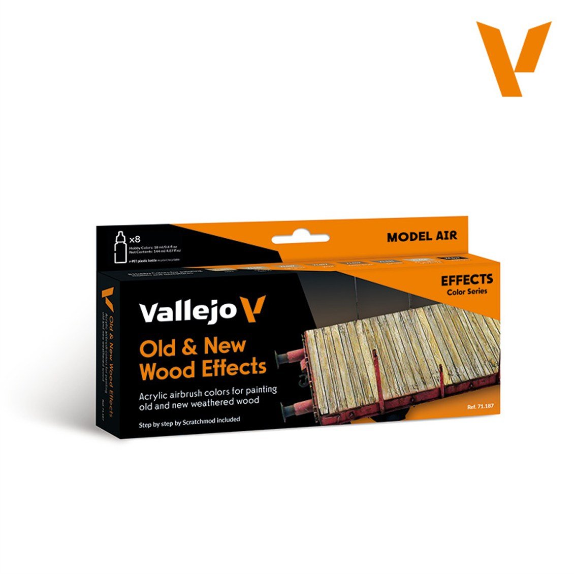 Vallejo 71187 8x18 ml. Old & New Wood Effects, Model Air Serisi Model Boyası Seti