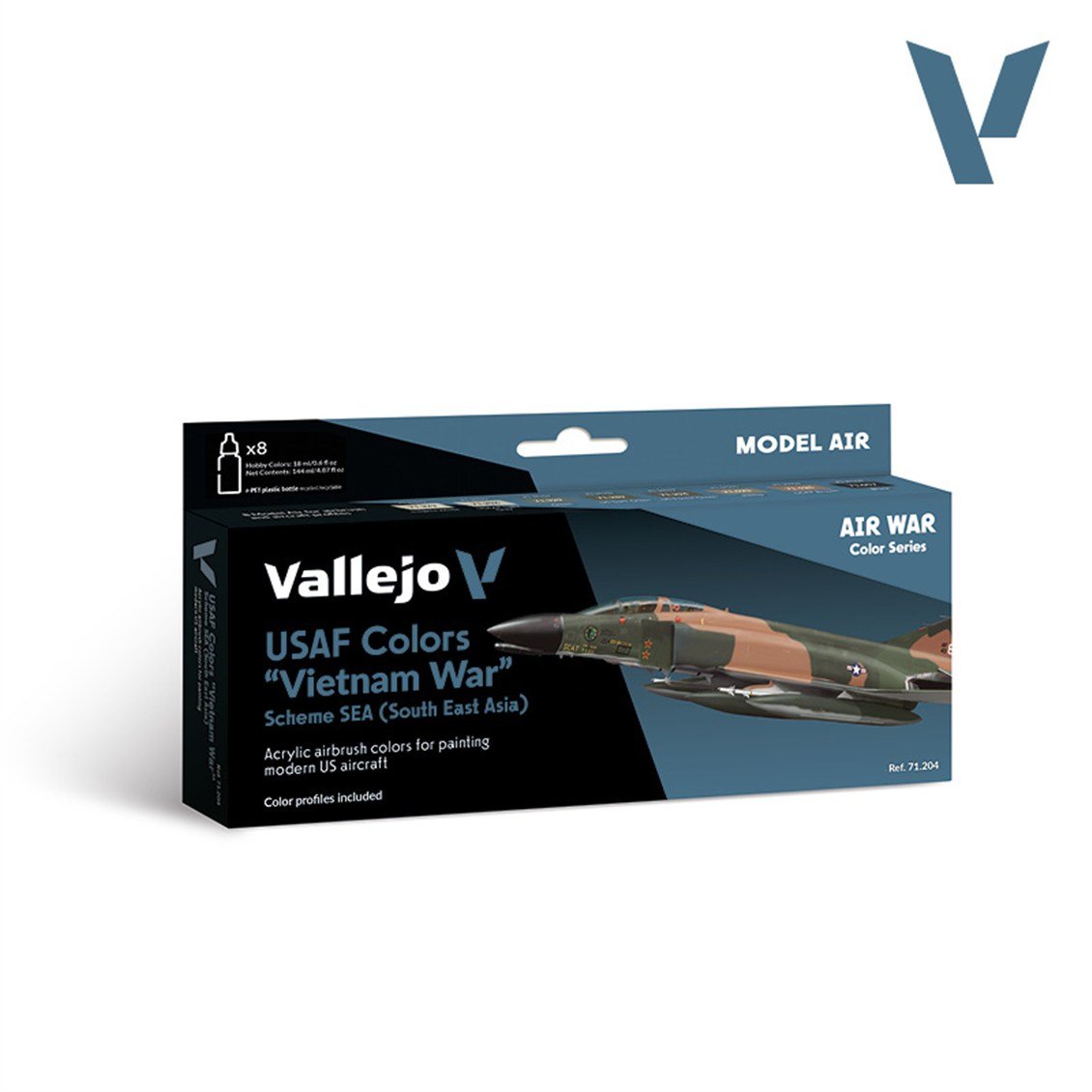 Vallejo 71204 8x18 ml. USAF colors “Vietnam War” Scheme SEA (South East Asia), Model Air Serisi Model Boyası Seti