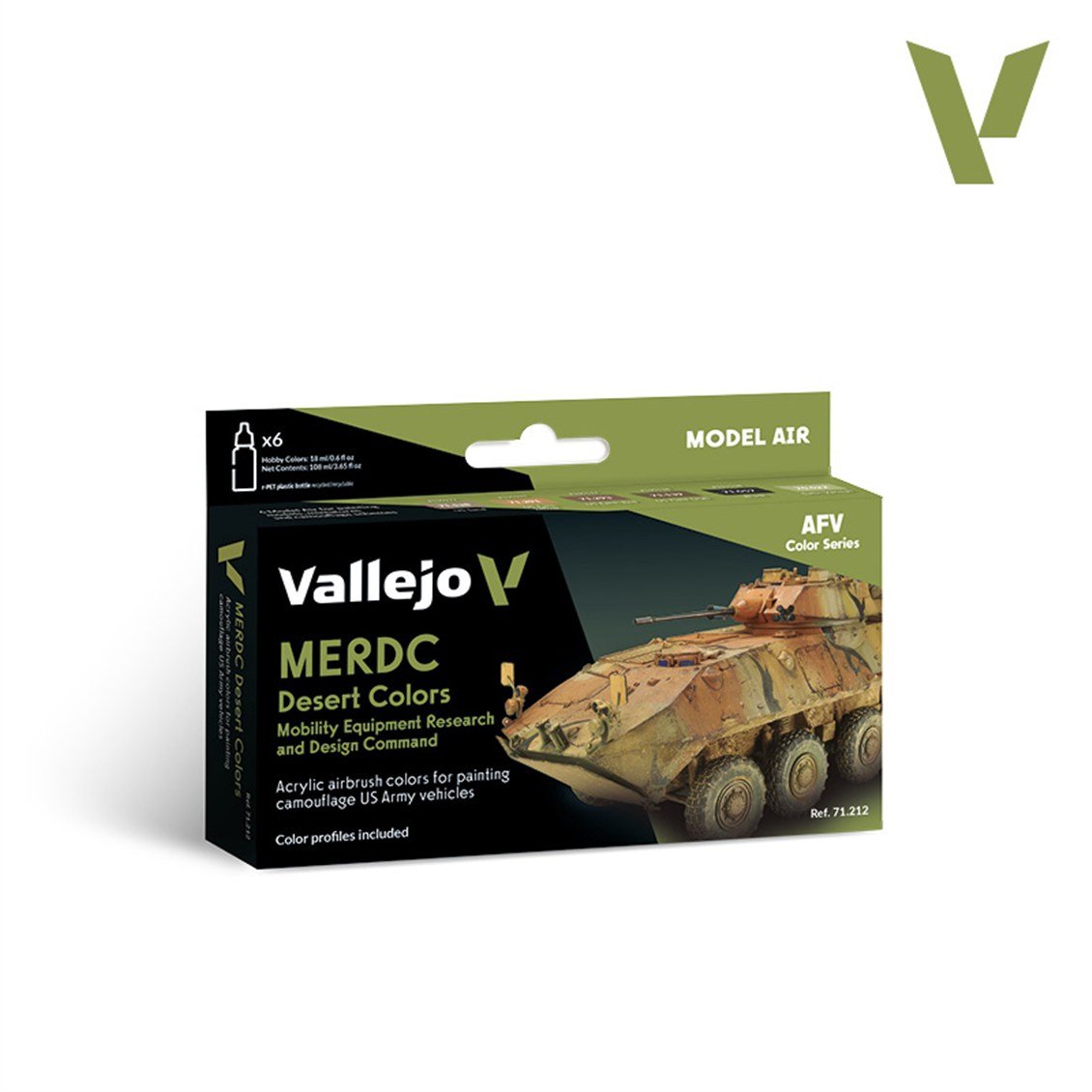 Vallejo 71212 6x18 ml. MERDC Desert Colors, Model Air Serisi Model Boyası Seti