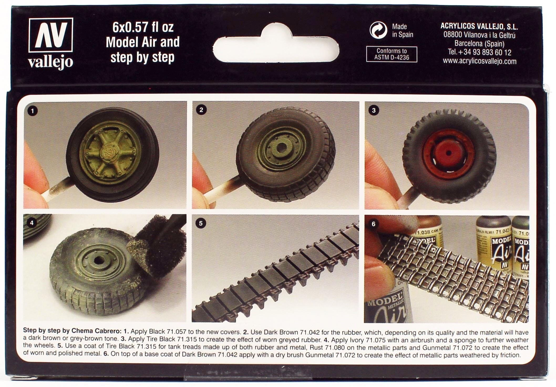 Vallejo 71213 6x18 ml. Tekerlek ve Palet Renkleri, , Model Air Serisi Model Boyası Seti