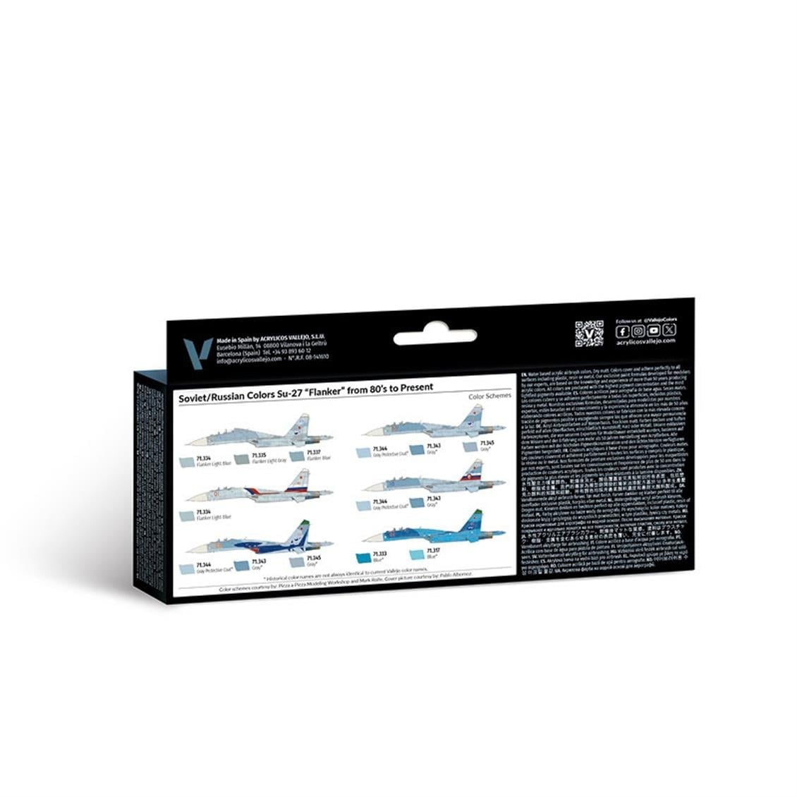 Vallejo 71602 8x18 ml. Soviet/Russian Colors Su27 Flanker from 80's to present, Model Air Serisi Model Boyası Seti