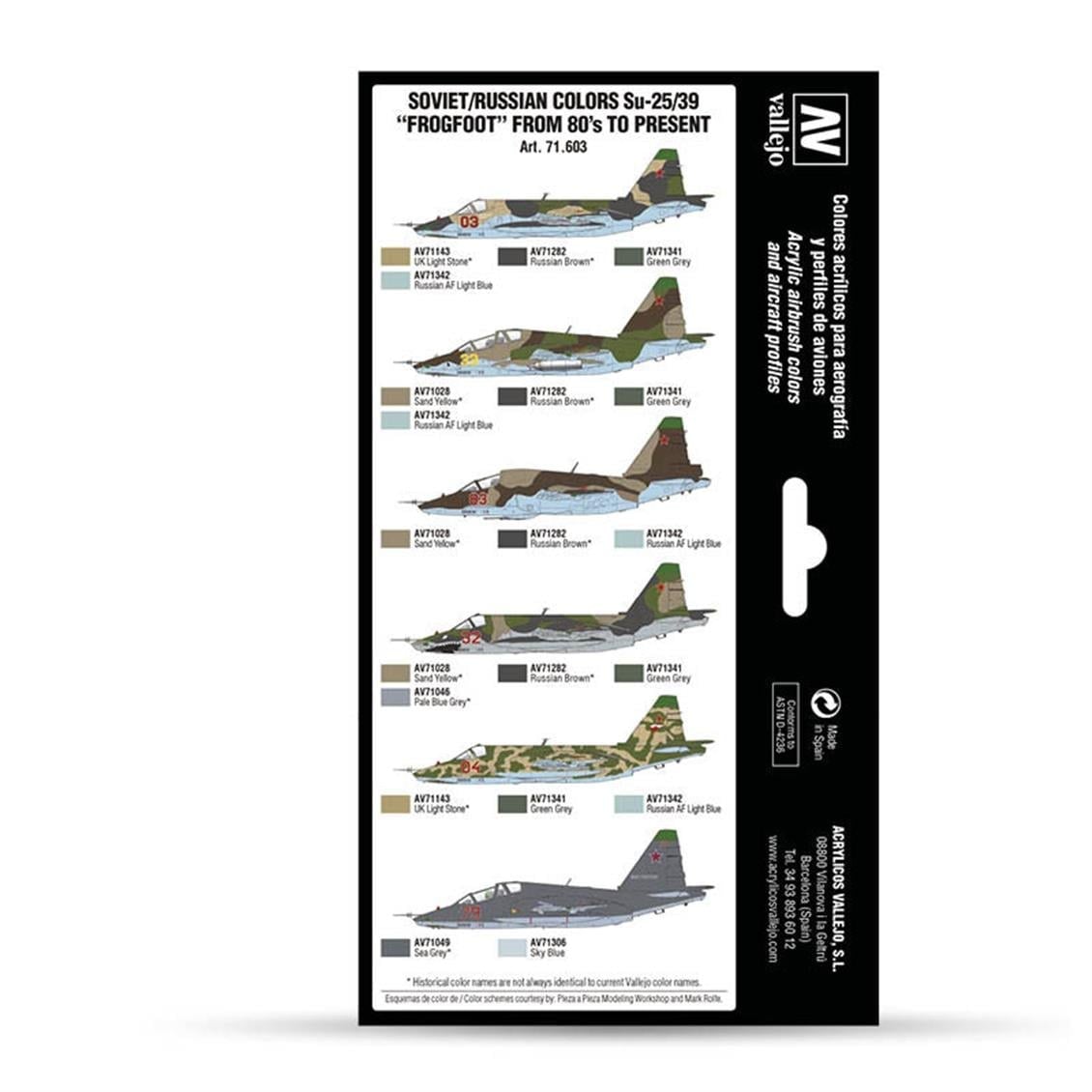 Vallejo 71603 8x18 ml. Soviet/Russian Colors Su25/39 Frogfoot from 80's to present, Model Air Serisi Model Boyası Seti