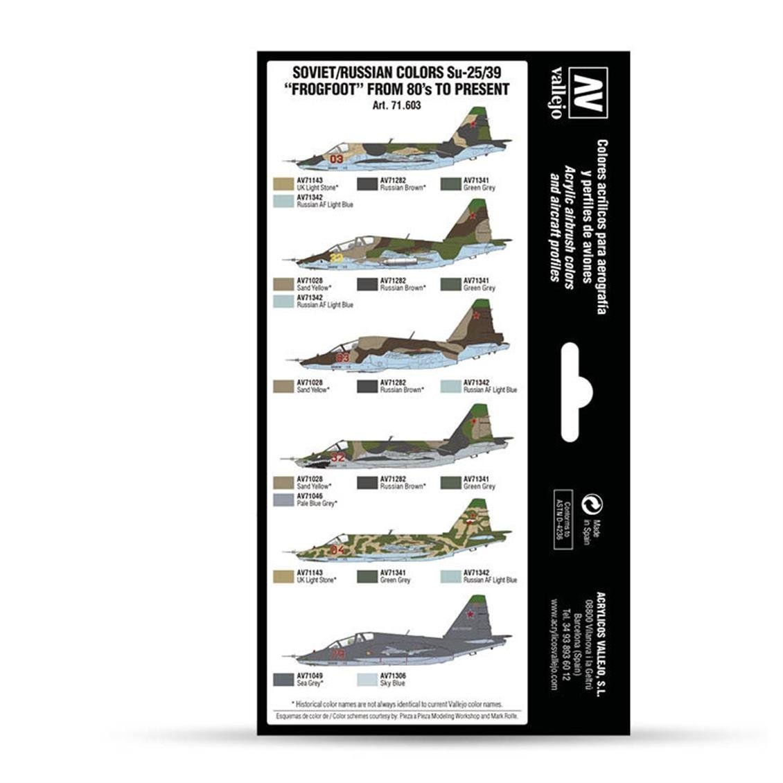 Vallejo 71603 8x18 ml. Soviet/Russian Colors Su25/39 Frogfoot from 80's to present, Model Air Serisi Model Boyası Seti