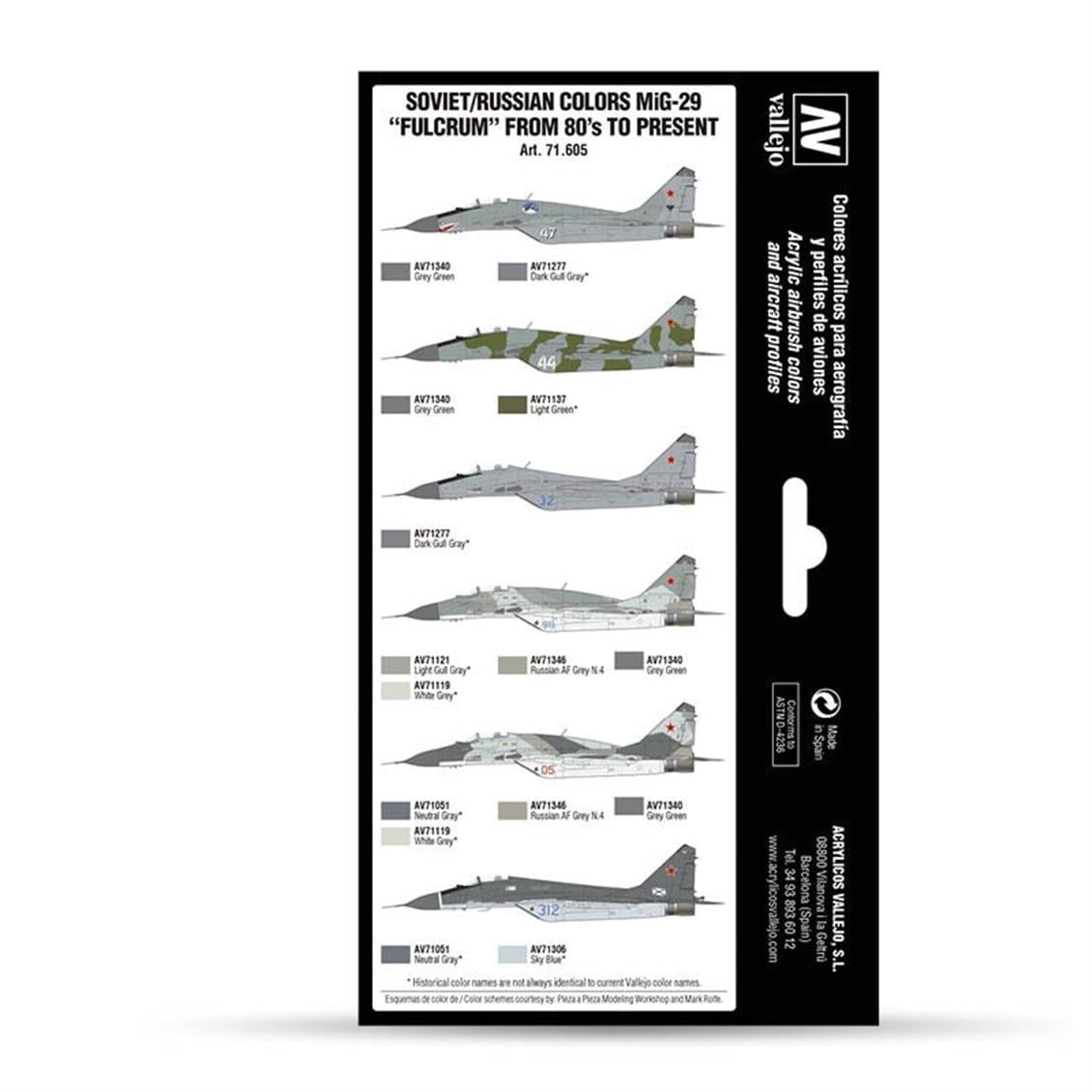 Vallejo 71605 8x18 ml. Soviet/Russian Colors MiG29 Fulcrum from 80's to present, Model Air Serisi Model Boyası Seti