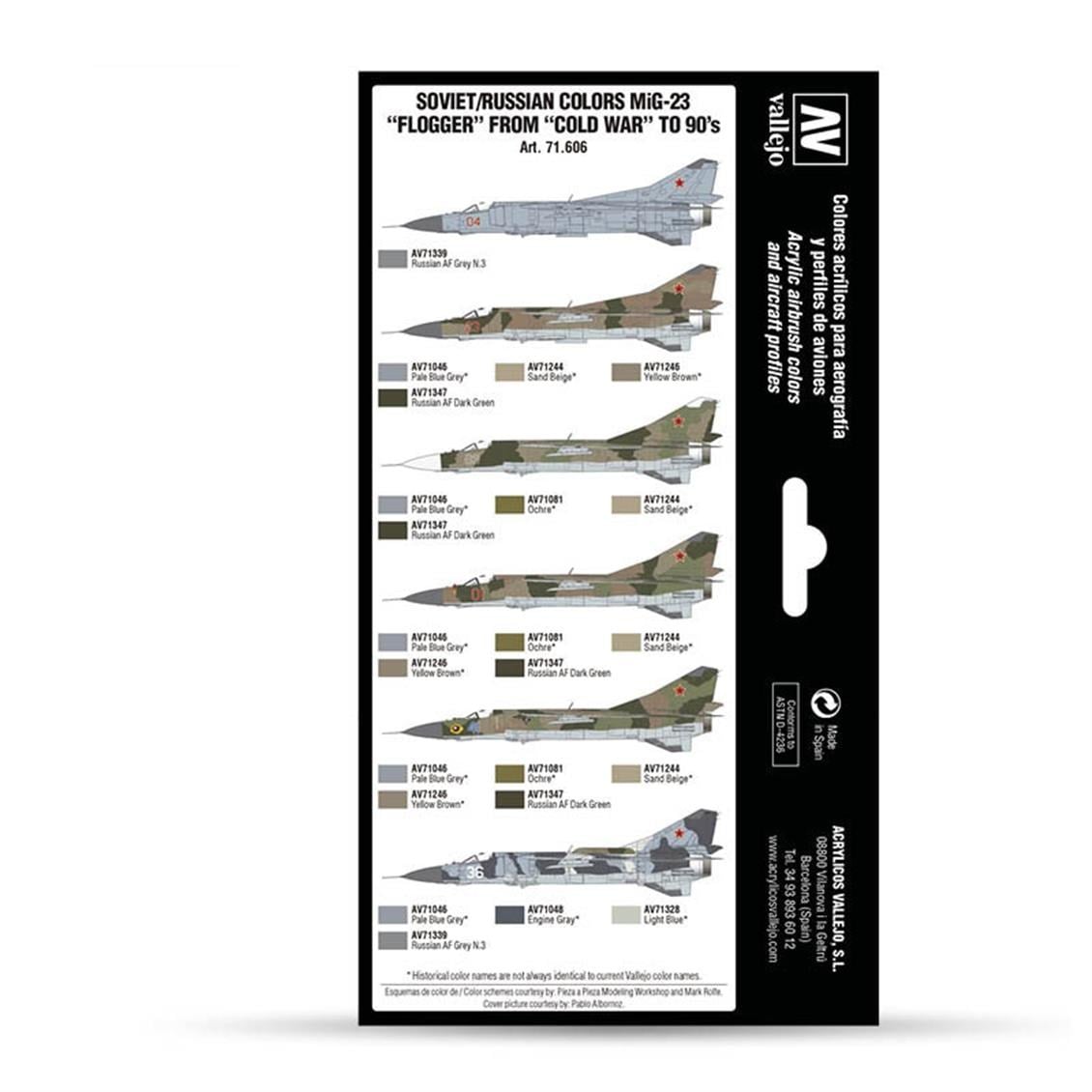 Vallejo 71606 8x18 ml. Soviet/Russian Colors MiG23 Flogger from 70's to 90's, Model Air Serisi Model Boyası Seti