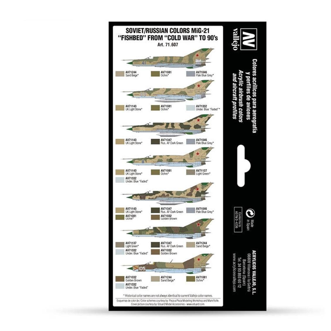 Vallejo 71607 8x18 ml. Soviet/Russian Colors MiG21 Fishbed from 50's to 90's, Model Air Serisi Model Boyası Seti