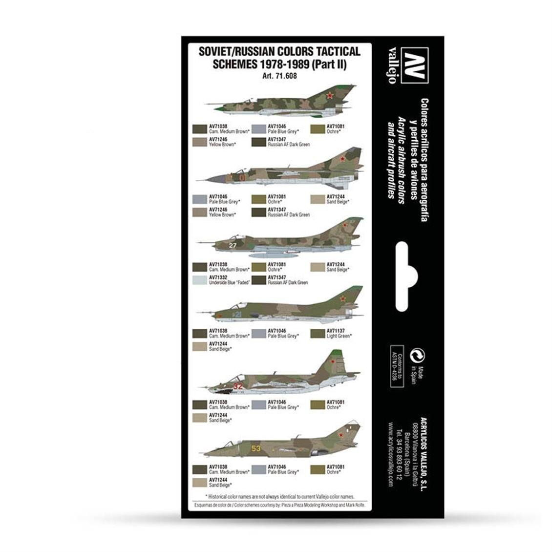 Vallejo 71608 8x18 ml. Soviet/Russian Colors Tactical Schemes 19781989 (Part II), Model Air Serisi Model Boyası Seti