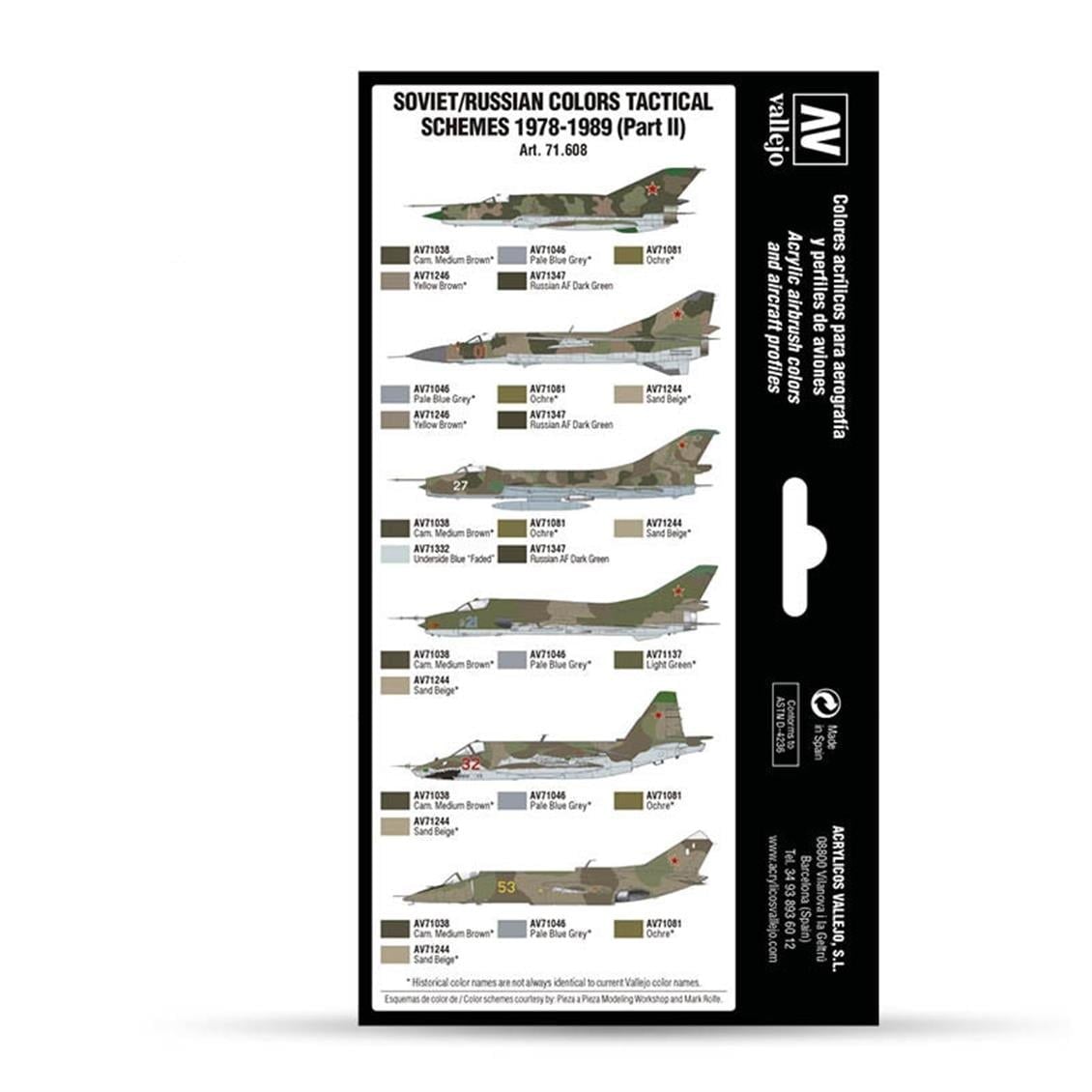 Vallejo 71608 8x18 ml. Soviet/Russian Colors Tactical Schemes 19781989 (Part II), Model Air Serisi Model Boyası Seti