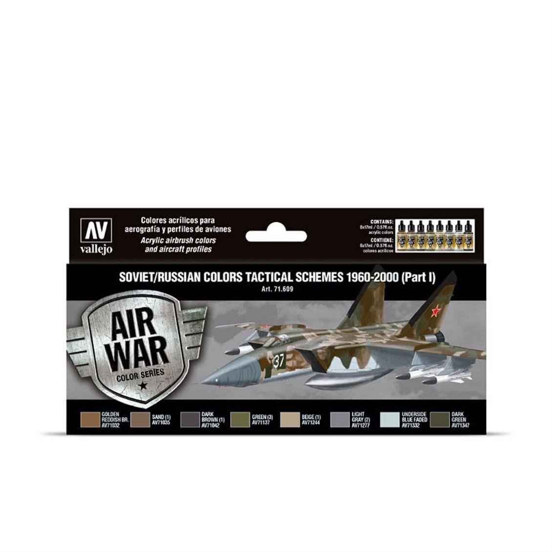 Vallejo 71609 8x18 ml. Soviet/Russian Colors Tactical Schemes 1960-2000 (Part I), Model Air Serisi Model Boyası Seti