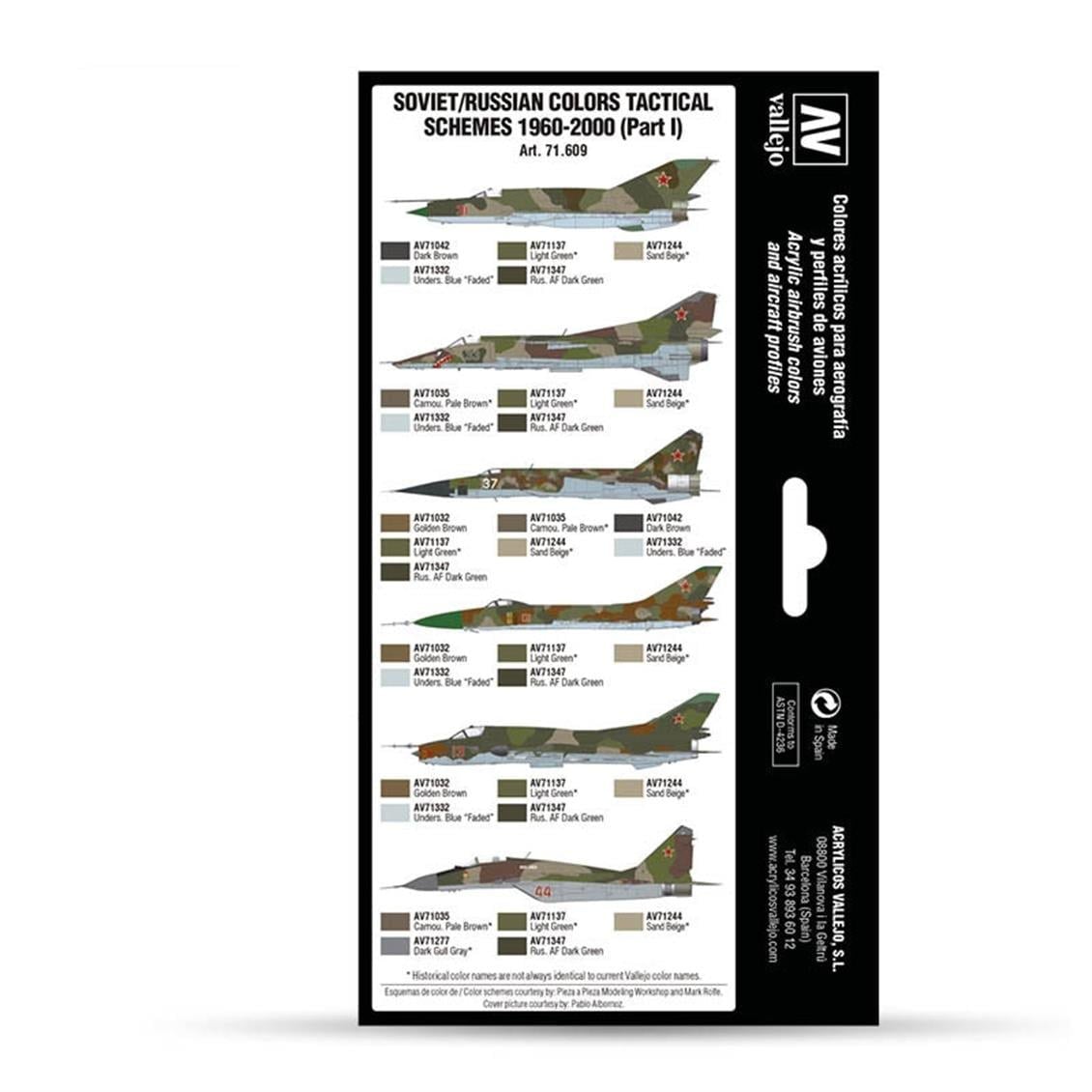 Vallejo 71609 8x18 ml. Soviet/Russian Colors Tactical Schemes 1960-2000 (Part I), Model Air Serisi Model Boyası Seti