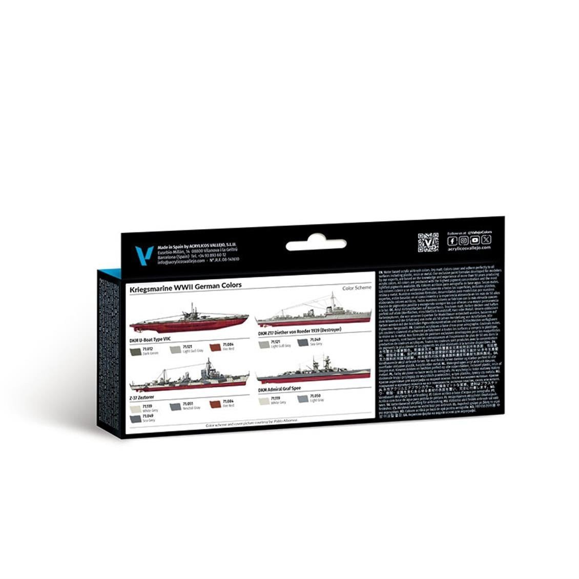 Vallejo 71615 8x18 ml. Kriegsmarine WWII German Colors, Model Air Serisi Model Boyası Seti