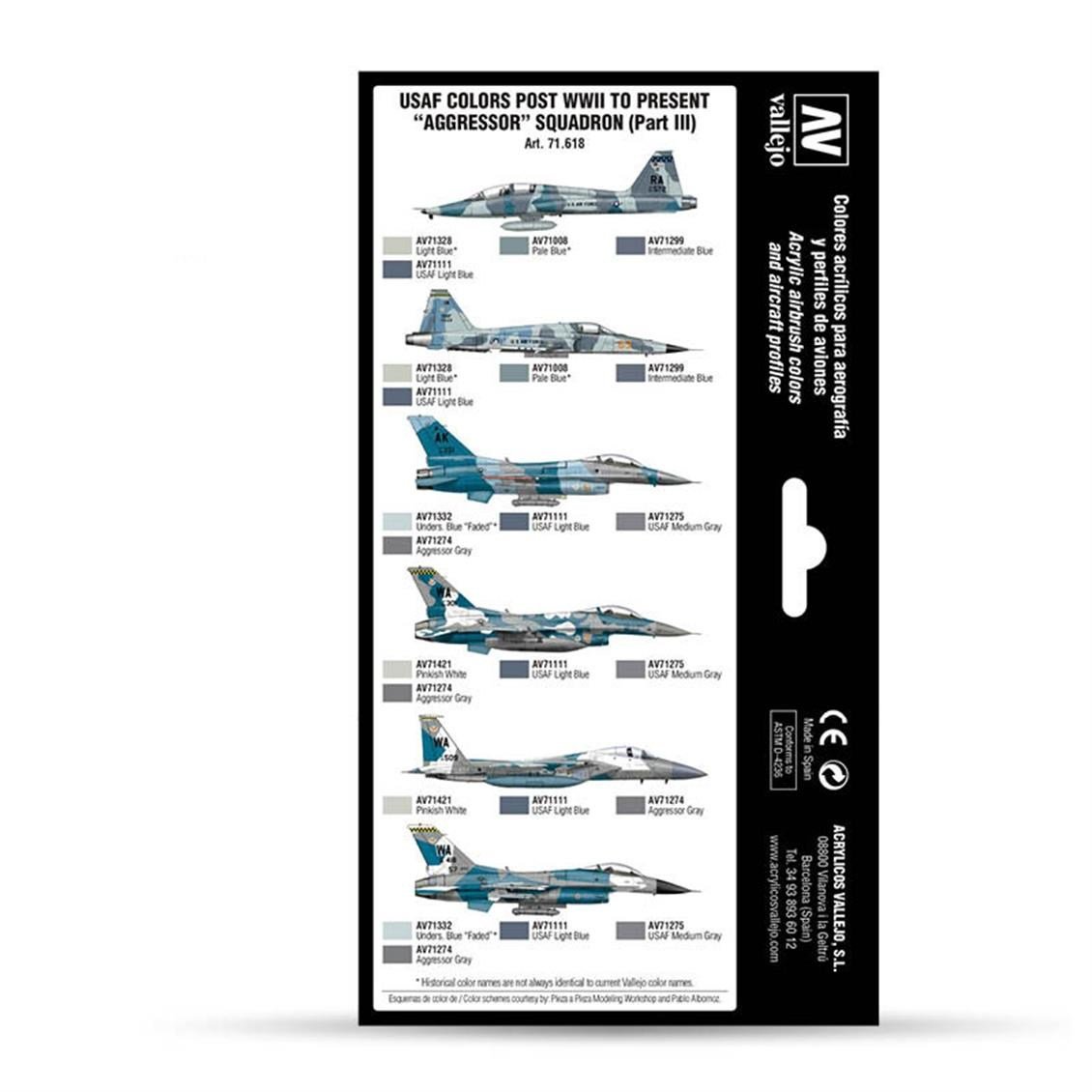 Vallejo 71618 8x18 ml. USAF Colors post WWII to present Aggressor Squadron Part III, Model Air Serisi Model Boyası Seti