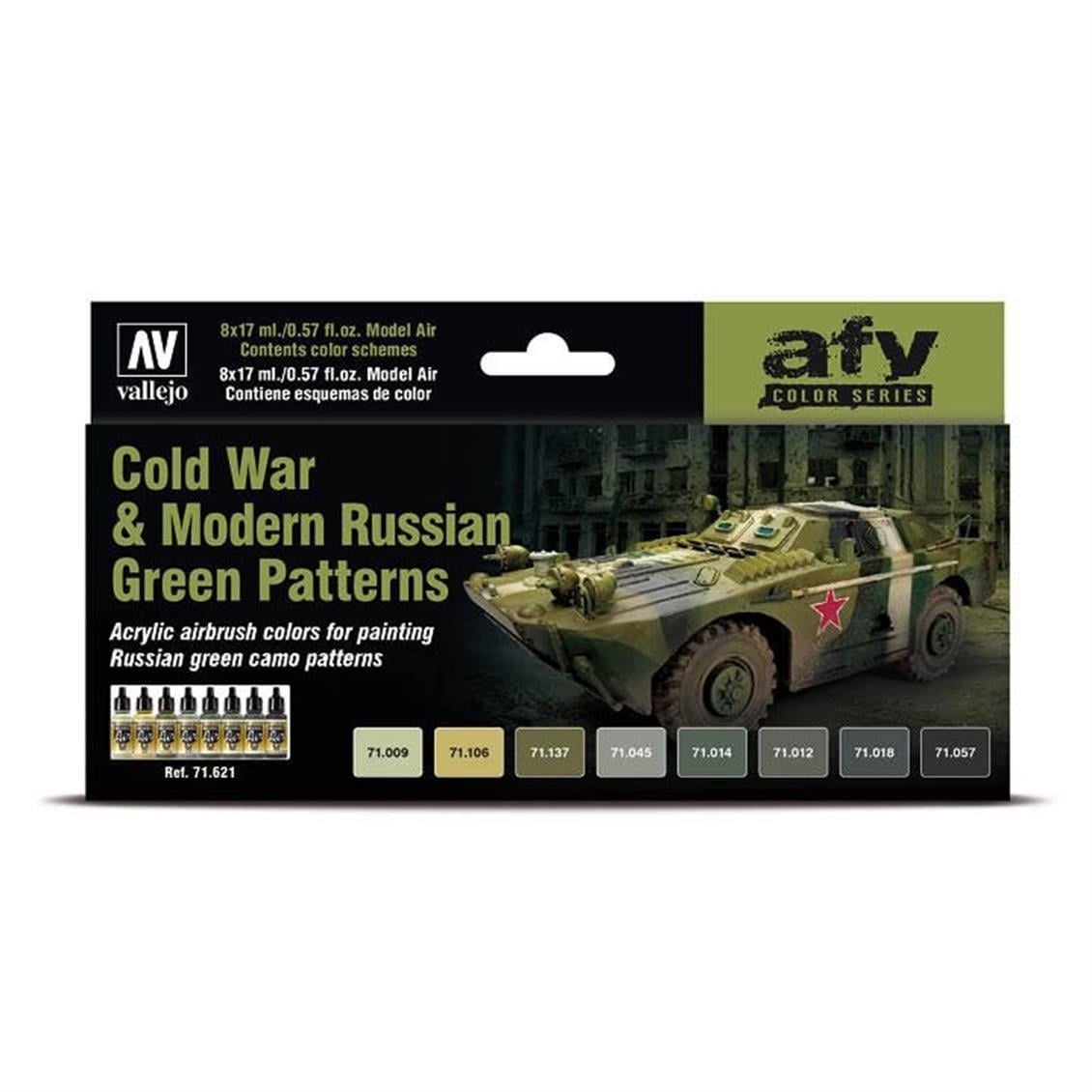 Vallejo 71621 8x18 ml. Cold War & Modern Russian Green Patterns, Model Air Serisi Model Boyası Seti
