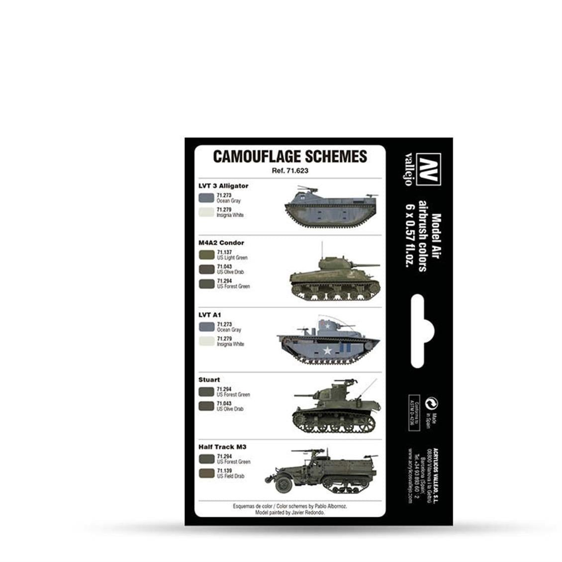 Vallejo 71623 6x18 ml. WWII USMC Colors Green & Grey Patterns 1942-1945, Model Air Serisi Model Boyası Seti