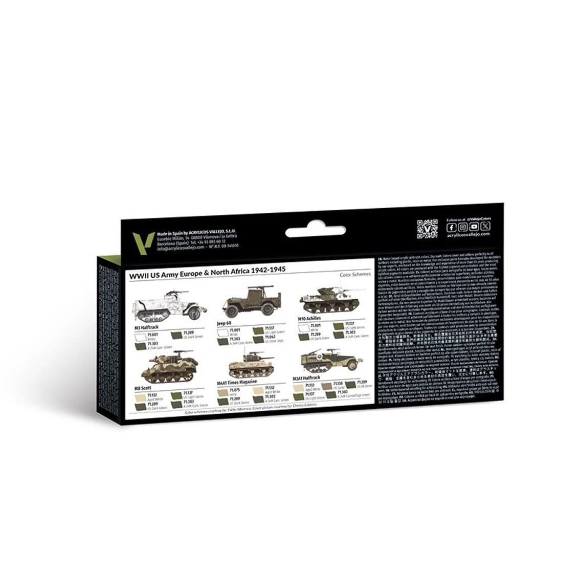 Vallejo 71625 8x18 ml. US Army Europe & North Africa 1942-1945, Model Air Serisi Model Boyası Seti