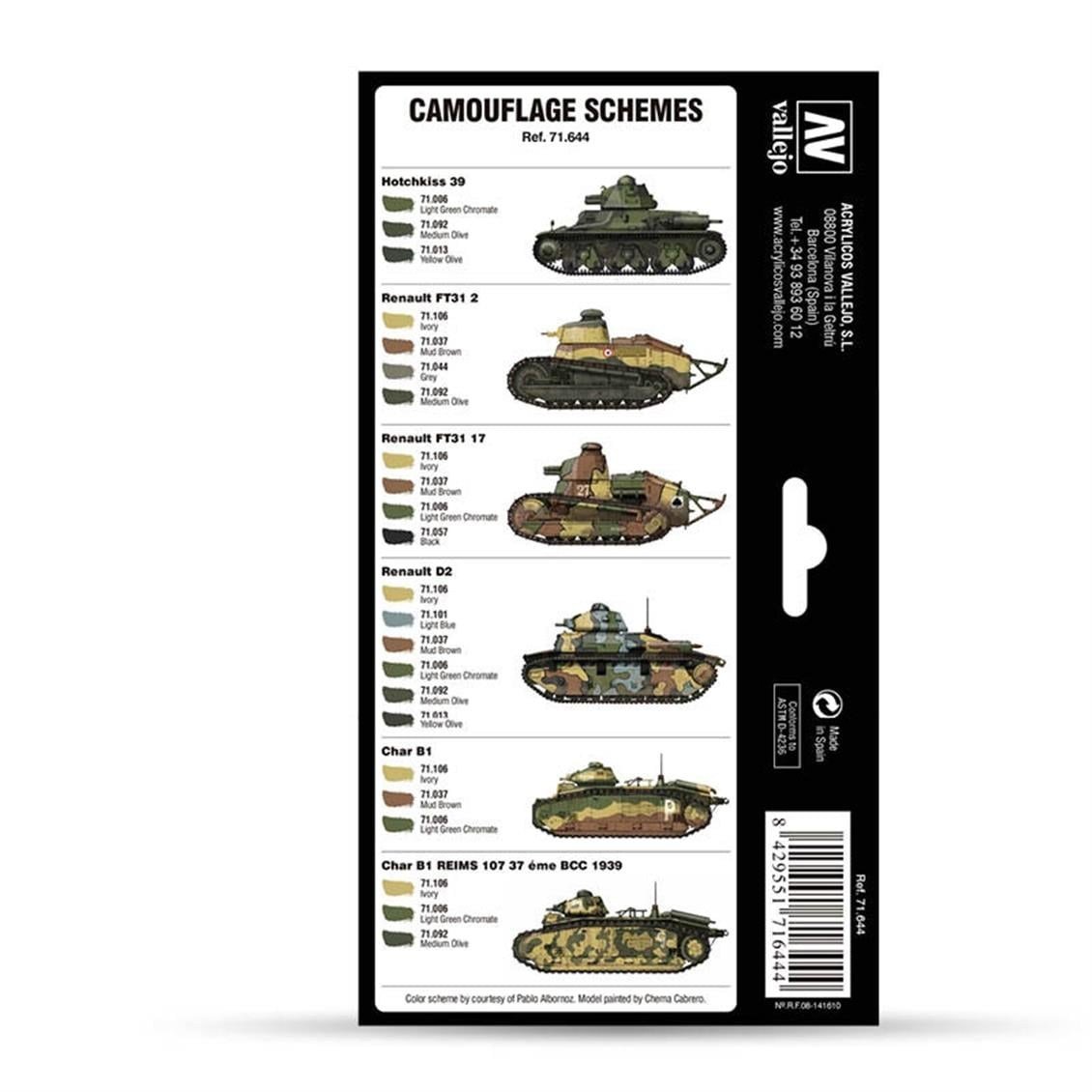 Vallejo 71644 8x18 ml. French Camo Colors PreWar & WWII, Model Air Serisi Model Boyası Seti