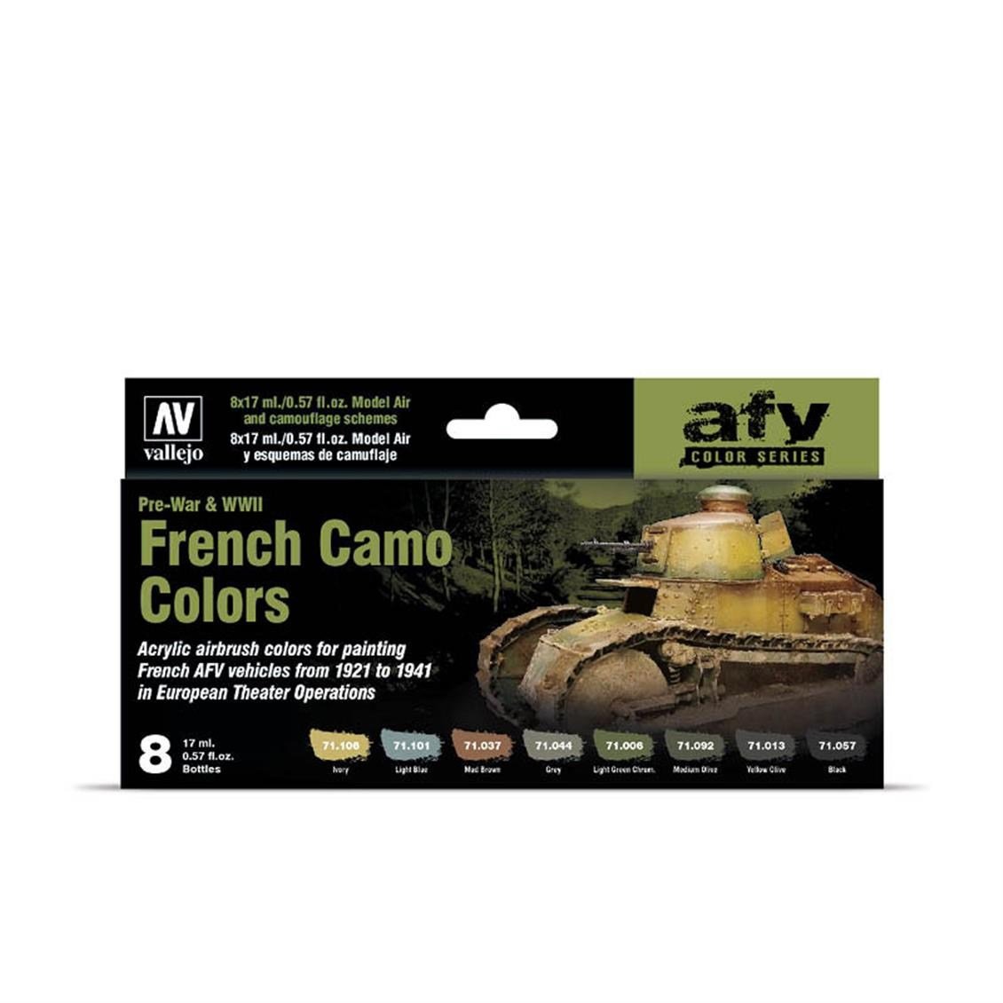 Vallejo 71644 8x18 ml. French Camo Colors PreWar & WWII, Model Air Serisi Model Boyası Seti