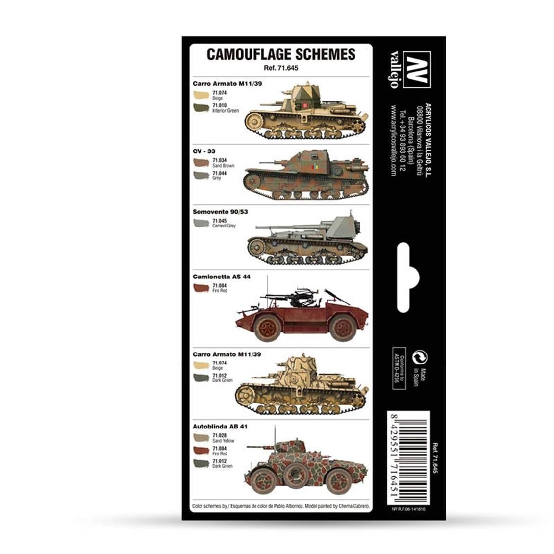 Vallejo 71645 8x18 ml. Italian WWII Regio Esercito Camo Colors 1930-1944, Model Air Serisi Model Boyası Seti