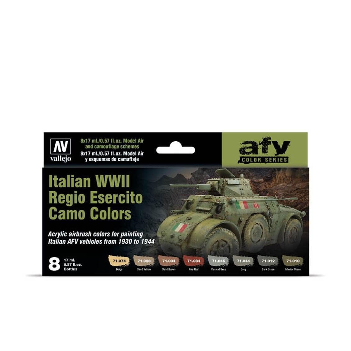 Vallejo 71645 8x18 ml. Italian WWII Regio Esercito Camo Colors 1930-1944, Model Air Serisi Model Boyası Seti