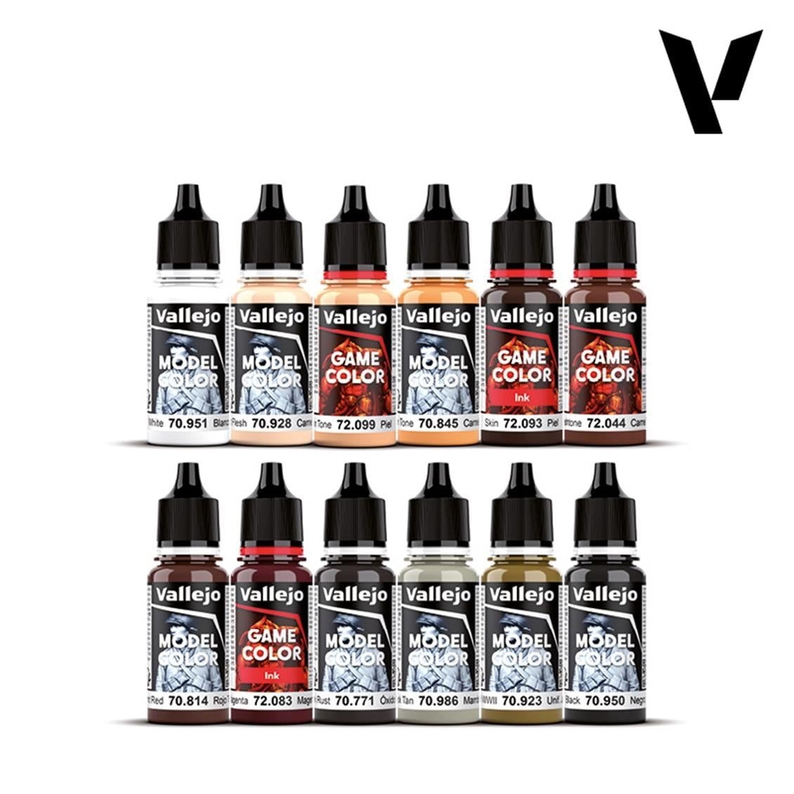 Vallejo 72201 12x18 ml. ve 1x Figür, Essential, Game Color Serisi Model Boyası Seti