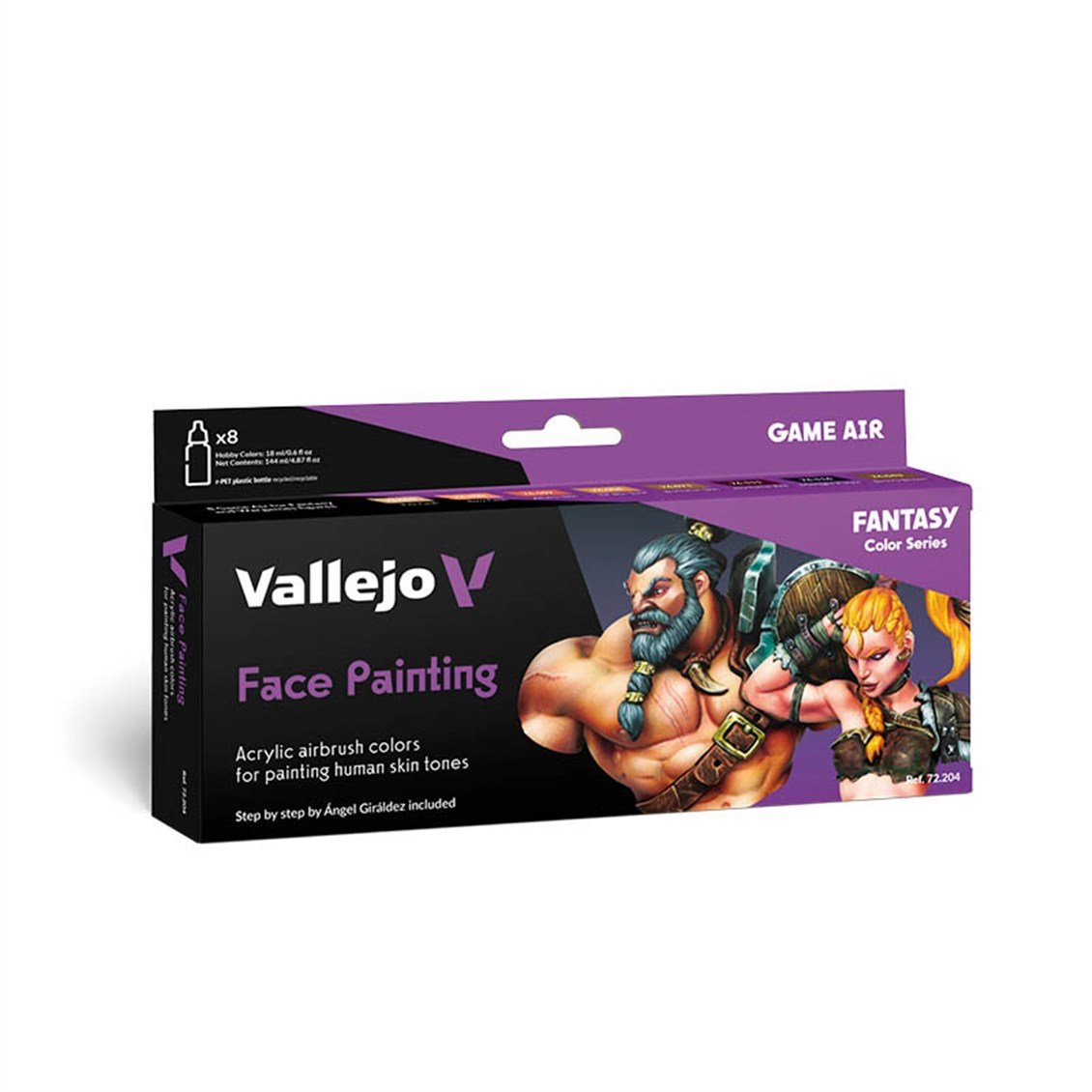 Vallejo 72204 8x18 ml. Face Painting by A.Giraldez, Game Air Serisi Model Boyası Seti