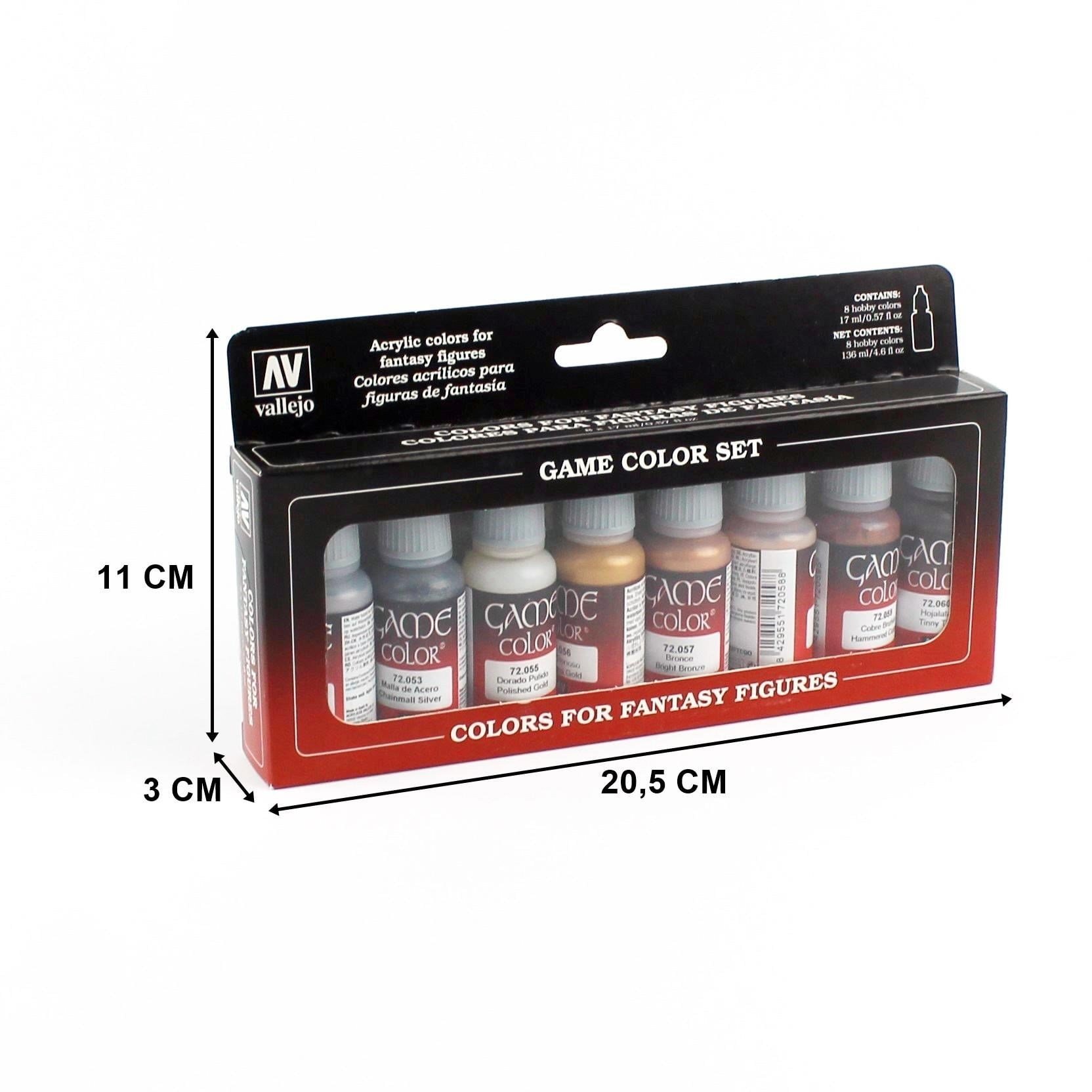 Vallejo 72303 8x18 ml. Metallic Colors, Game Color Serisi Model Boyası Seti