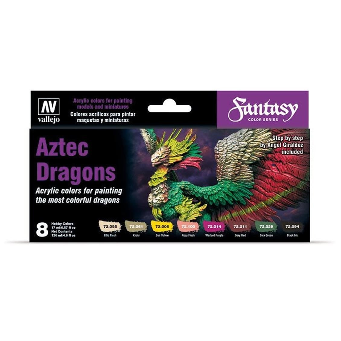 Vallejo 72306 8x18 ml. Aztec Dragons, by Angel Giraldez, Game Color Serisi Model Boyası Seti