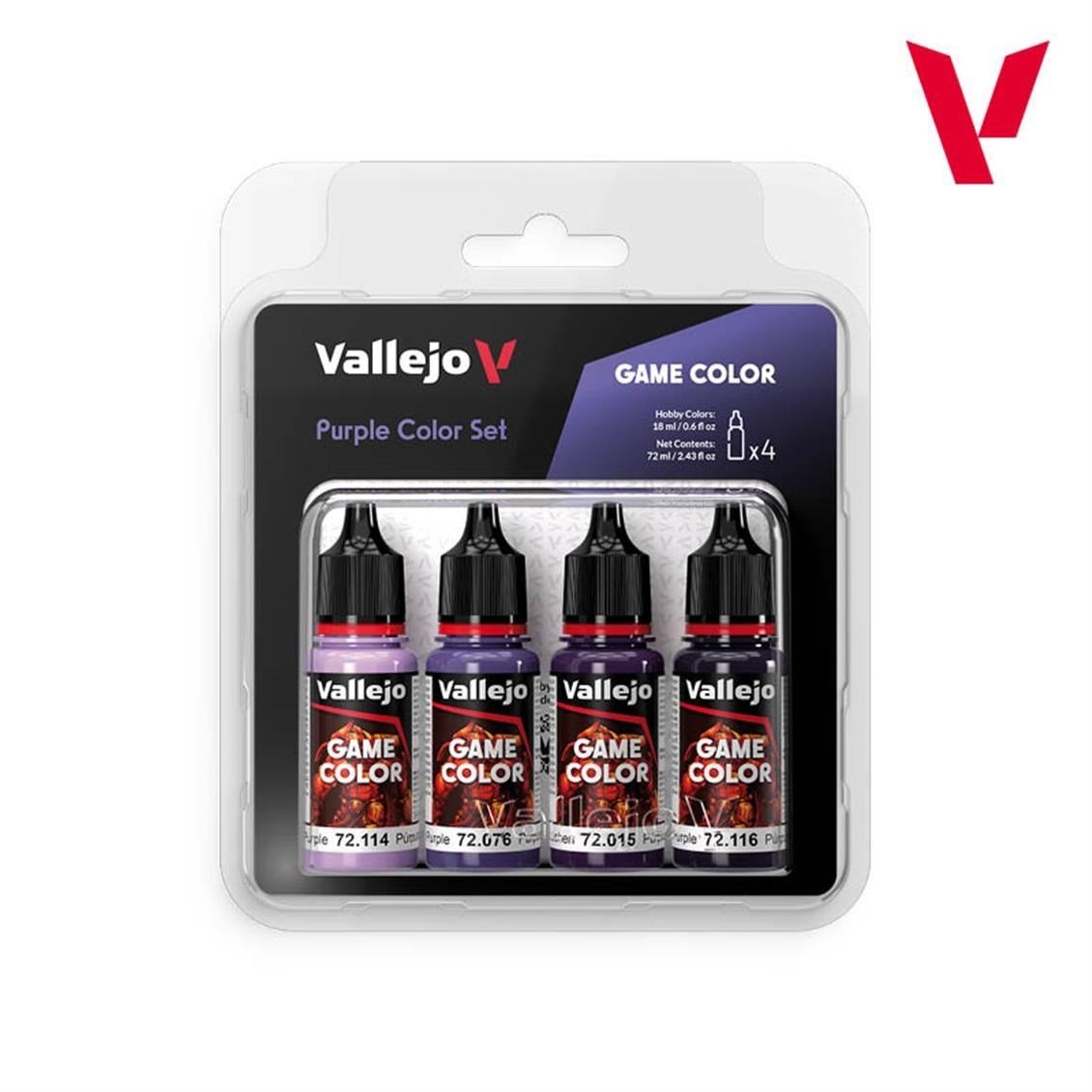 Vallejo 72382 4x18 ml. Purple Color, Game Color Serisi Model Boyası Seti