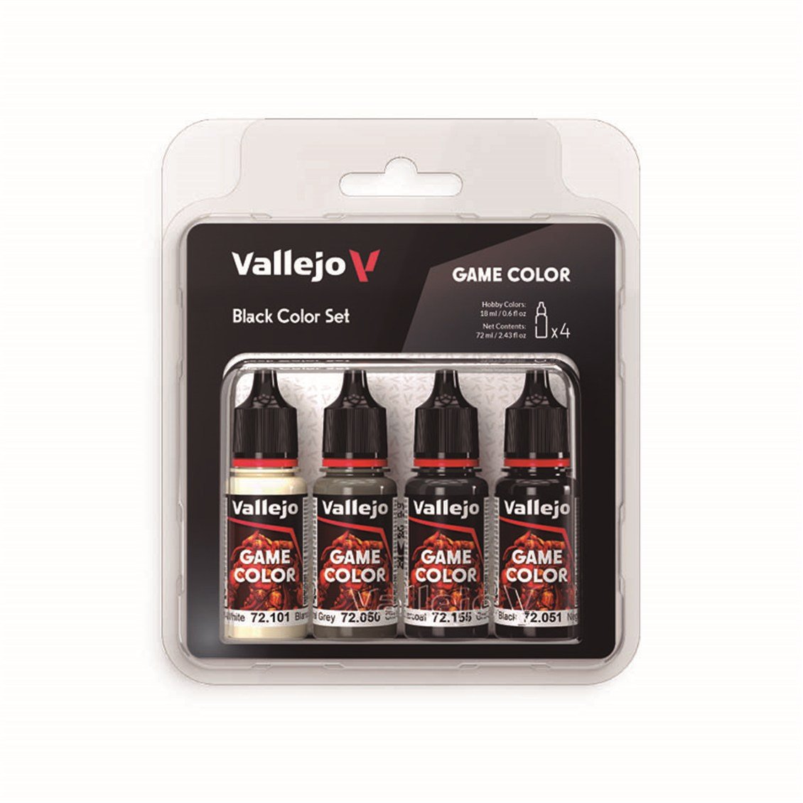 Vallejo 72393 4x18 ml. Black Color, Game Color Serisi Model Boyası Seti