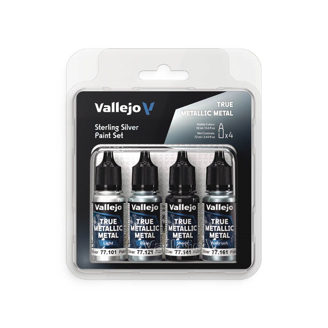 Vallejo 77251 4x18 ml. Sterling Silver, True Metallic Metal (TMM) Serisi Model Boyası Seti