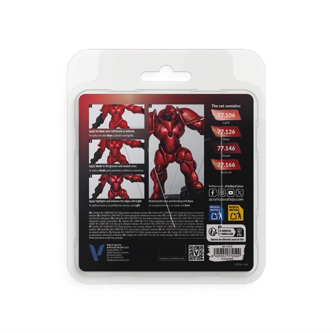 Vallejo 77254 4x18 ml. Ruby Red, True Metallic Metal (TMM) Serisi Model Boyası Seti