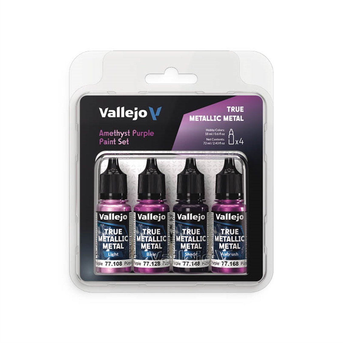 Vallejo 77255 4x18 ml. Amethyst Purple, True Metallic Metal (TMM) Serisi Model Boyası Seti