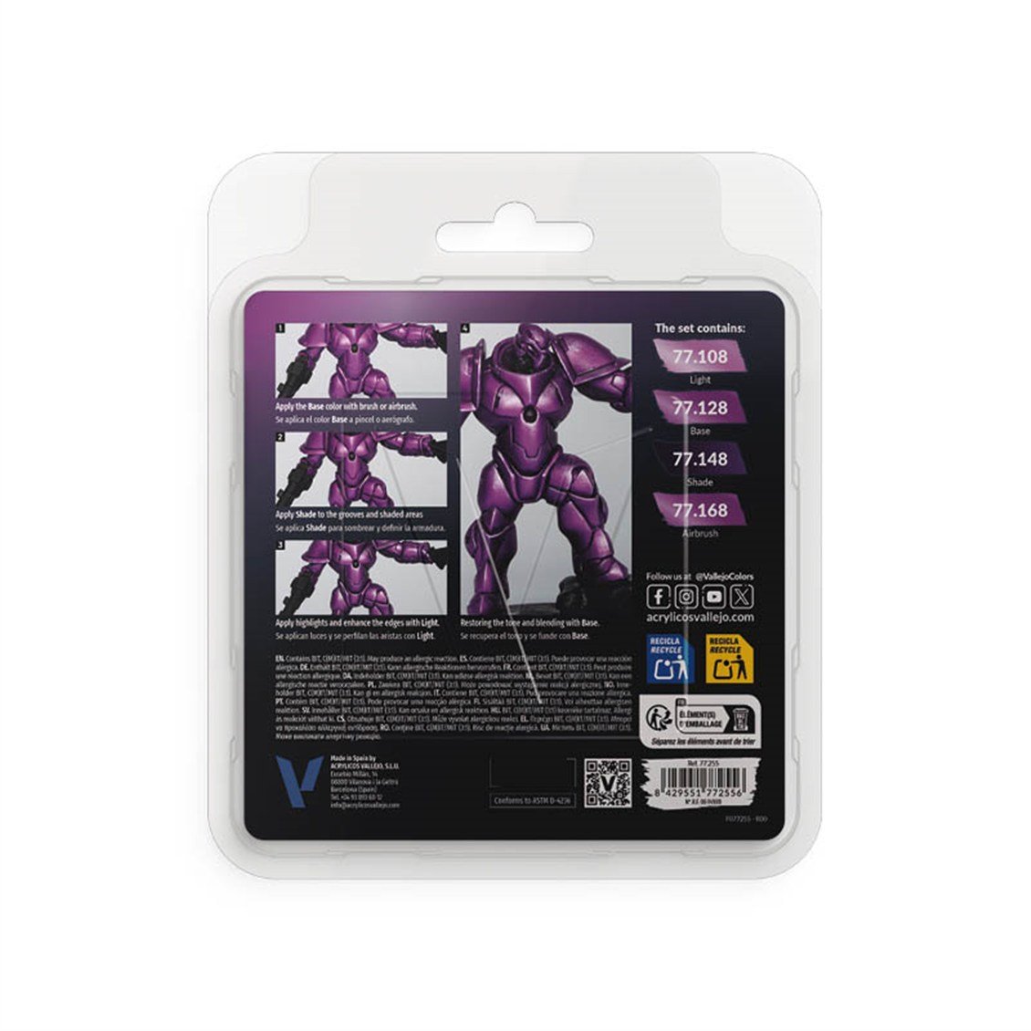 Vallejo 77255 4x18 ml. Amethyst Purple, True Metallic Metal (TMM) Serisi Model Boyası Seti