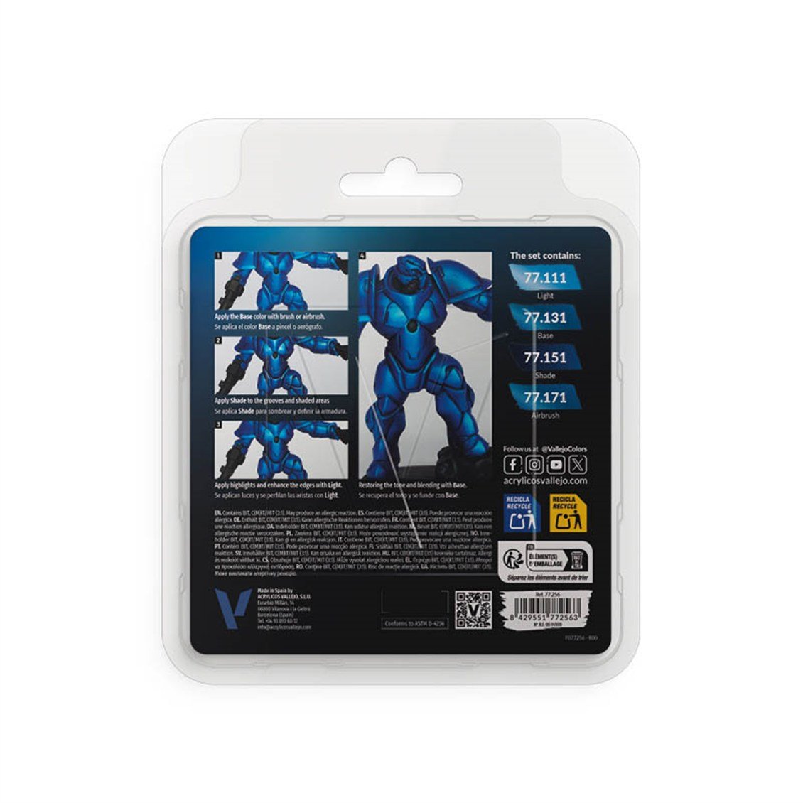 Vallejo 77256 4x18 ml. Sapphire Blue, True Metallic Metal (TMM) Serisi Model Boyası Seti