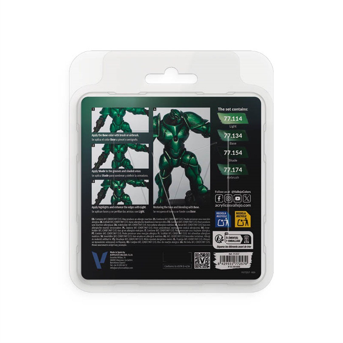 Vallejo 77257 4x18 ml. Dusken Green, True Metallic Metal (TMM) Serisi Model Boyası Seti