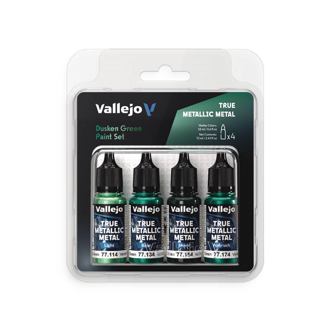 Vallejo 77257 4x18 ml. Dusken Green, True Metallic Metal (TMM) Serisi Model Boyası Seti