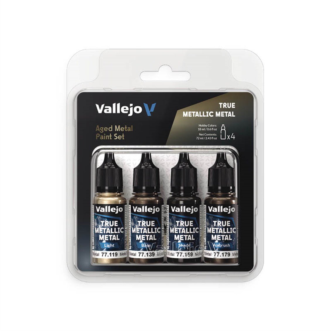 Vallejo 77258 4x18 ml. Aged Metal, True Metallic Metal (TMM) Serisi Model Boyası Seti