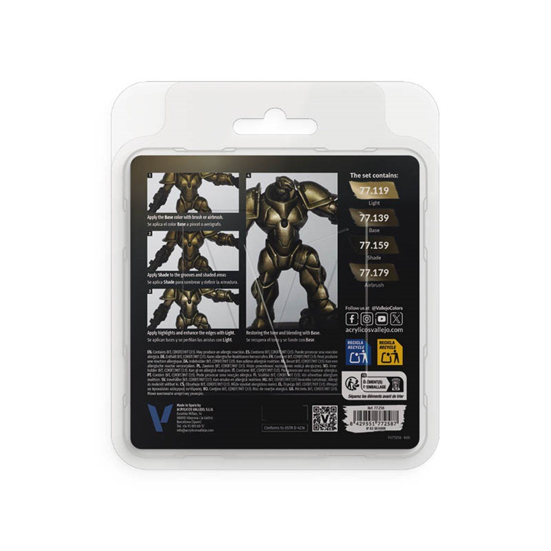 Vallejo 77258 4x18 ml. Aged Metal, True Metallic Metal (TMM) Serisi Model Boyası Seti
