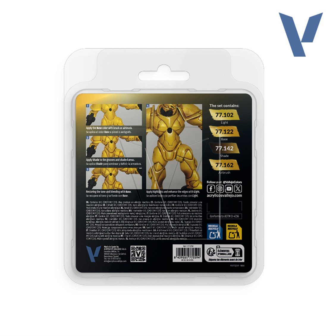Vallejo 77259 4x18 ml. Radiant Yellow, True Metallic Metal (TMM) Serisi Model Boyası Seti