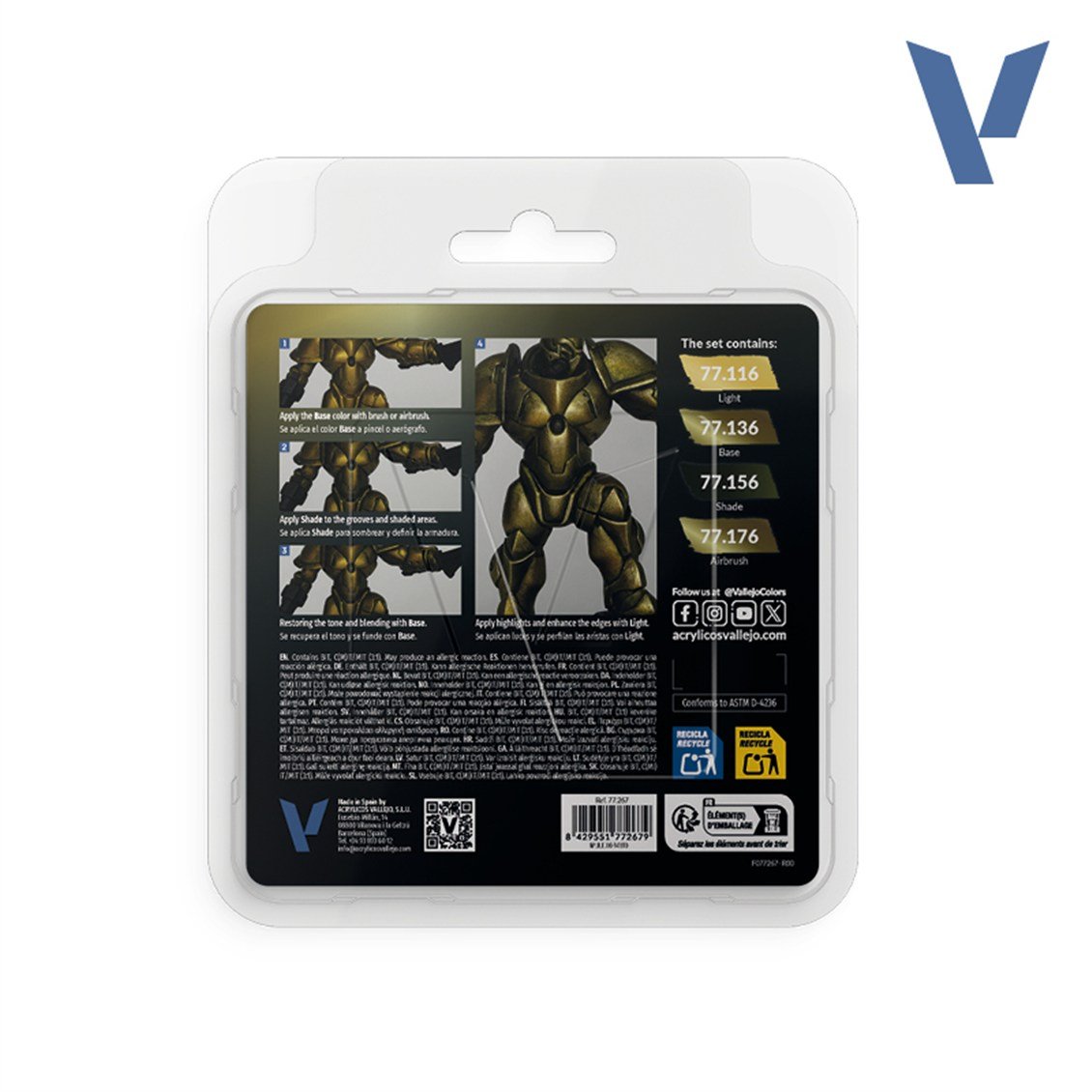 Vallejo 77267 4x18 ml. Greenish Gold, True Metallic Metal (TMM) Serisi Model Boyası Seti