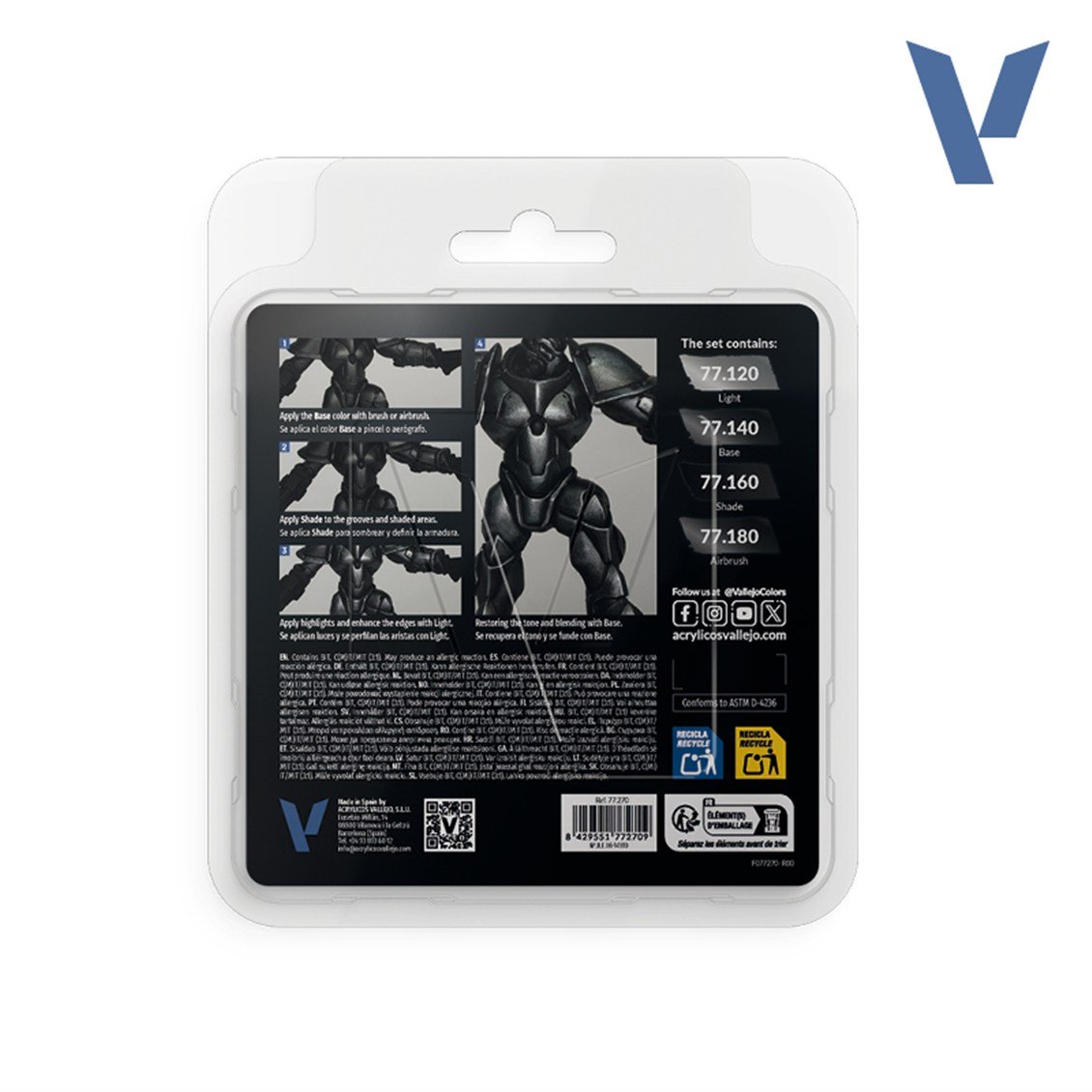 Vallejo 77270 4x18 ml. Obsidian Black, True Metallic Metal (TMM) Serisi Model Boyası Seti